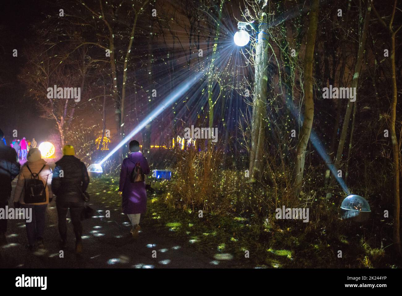 Discoball mit Licht im Park im Winter Stockfoto