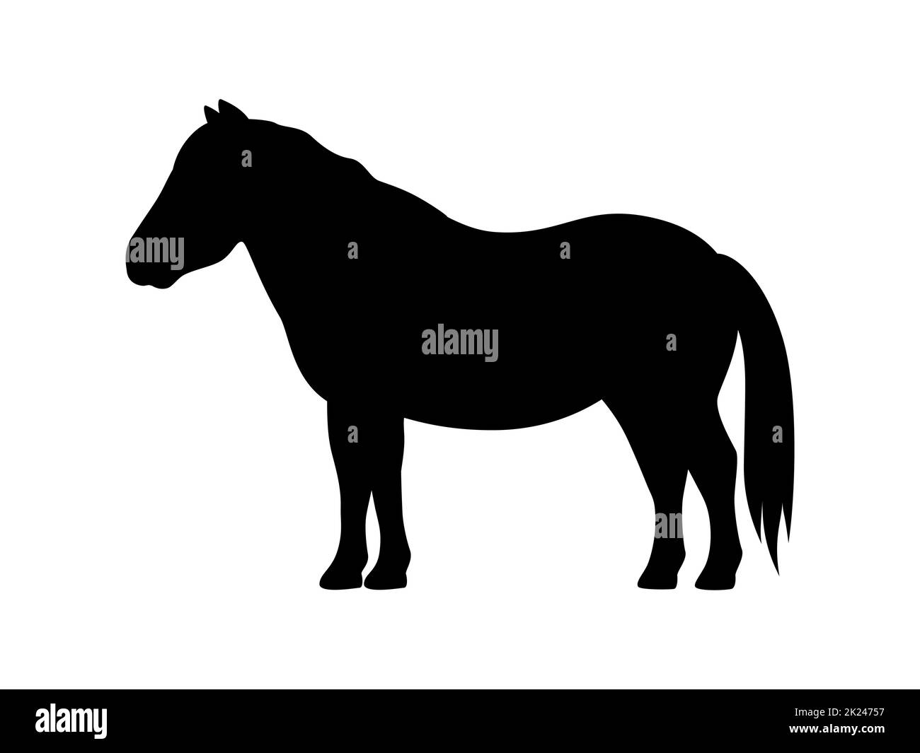 Pony-Silhouette. Vektordarstellung einer schwarzen Silhouette eines Shetland-Ponys isoliert auf Weiß. Logo-Symbol, Seitenansicht. Stock Vektor