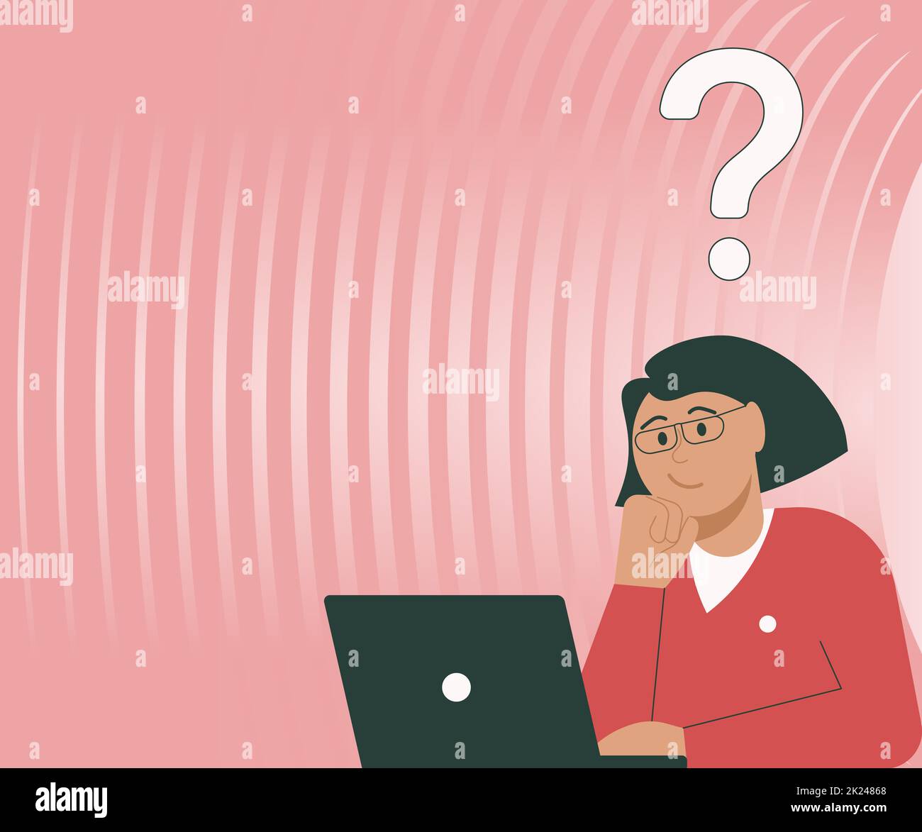 Lady Drawing Brainstorming Neue Lösungen Mit Fragezeichen Umgeben Stockfoto