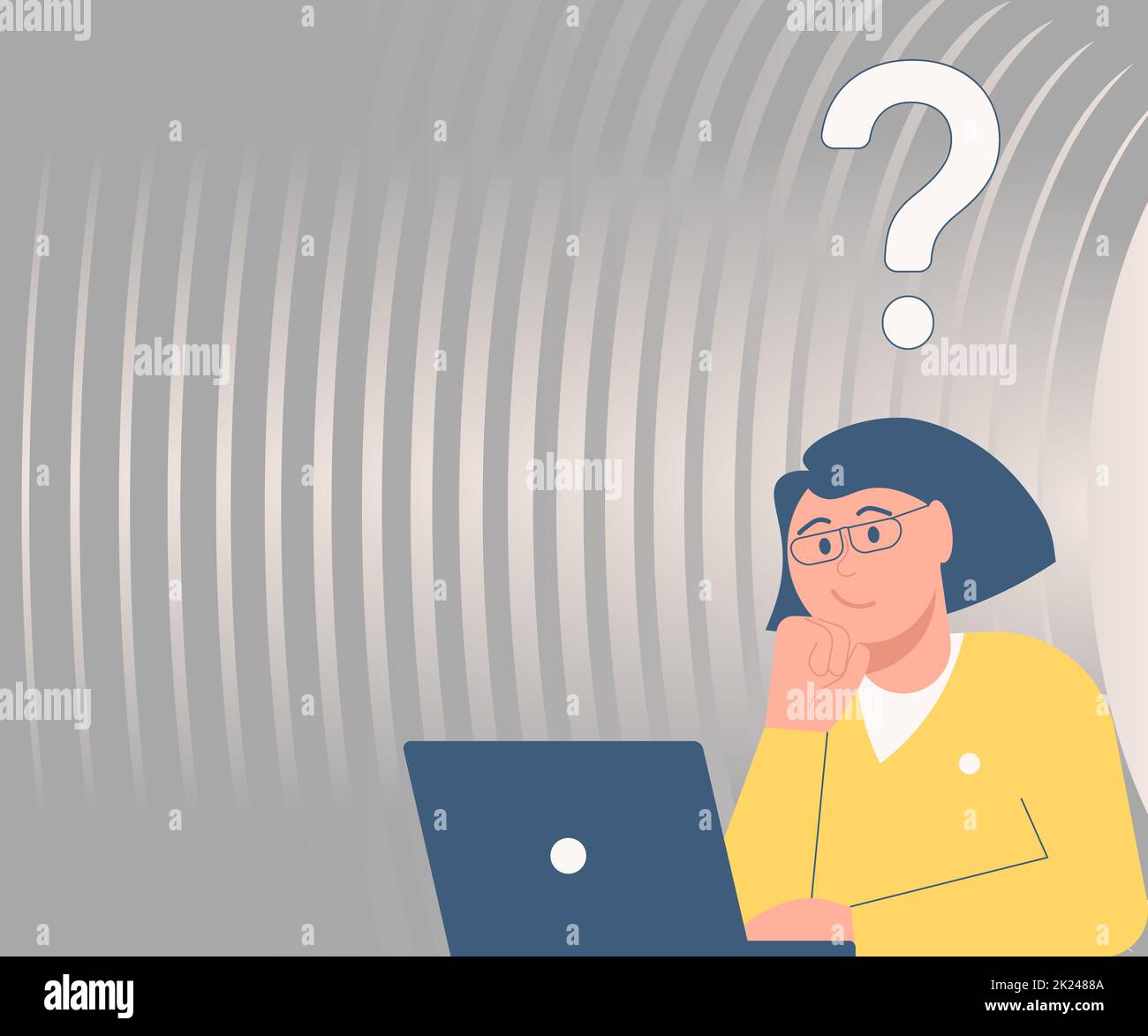 Lady Drawing Brainstorming Neue Lösungen Mit Fragezeichen Umgeben Stockfoto