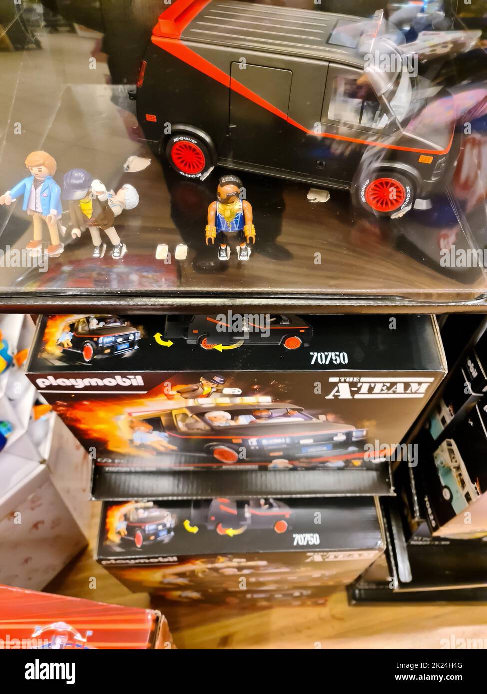 Playmobil Boxen und spielen Figuren mit den Mitgliedern des berühmten A-Teams Stockfoto