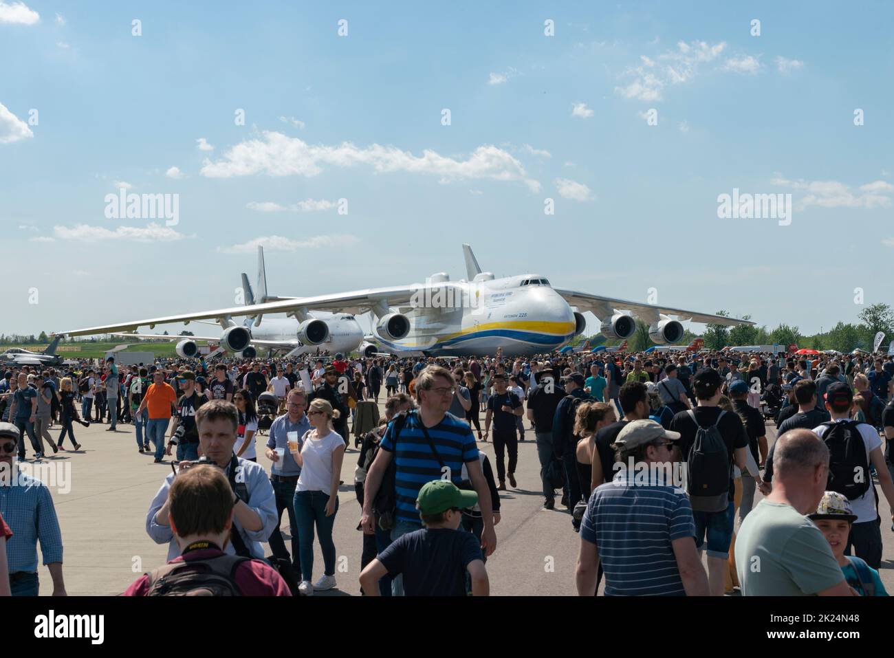 Antonow an-225 'Mriya' auf der Internationalen Luftfahrtreuausstellung 2018 in Berlin Brandenburg. Stockfoto