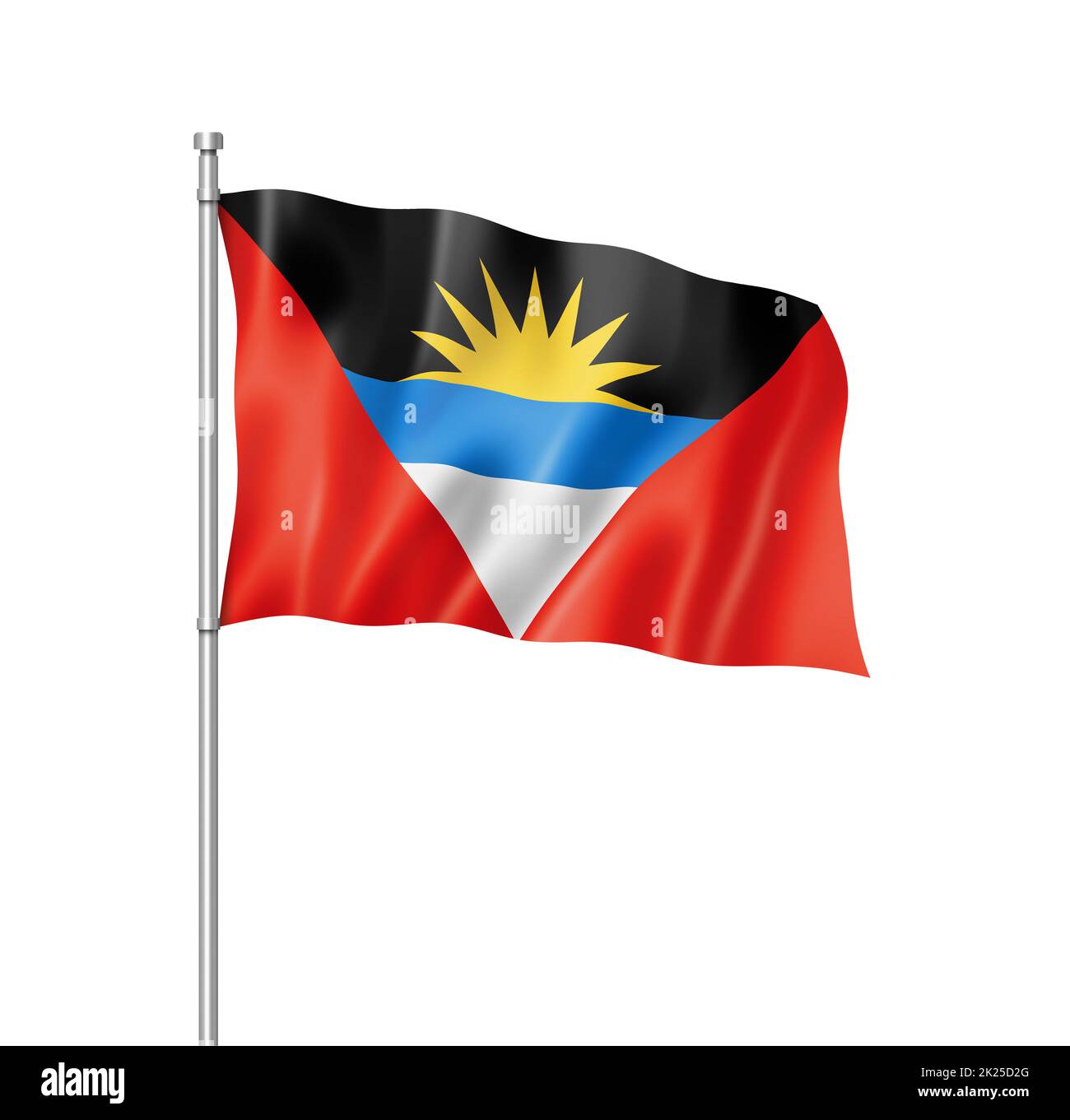 Antigua- und Barbuda-Flagge isoliert auf Weiß Stockfoto