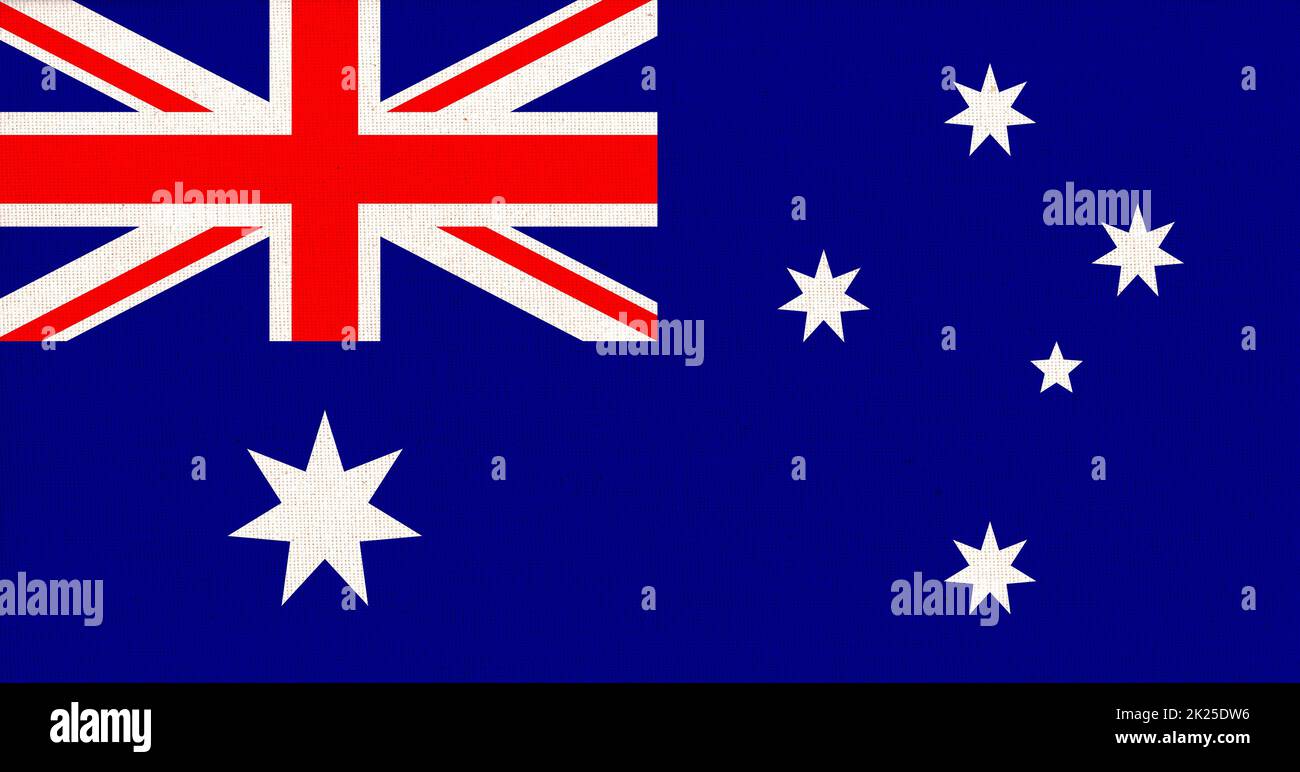 Australische Staatsflagge – Abbildung 3D. Stoffstruktur. Commonwealth von Australien Stockfoto