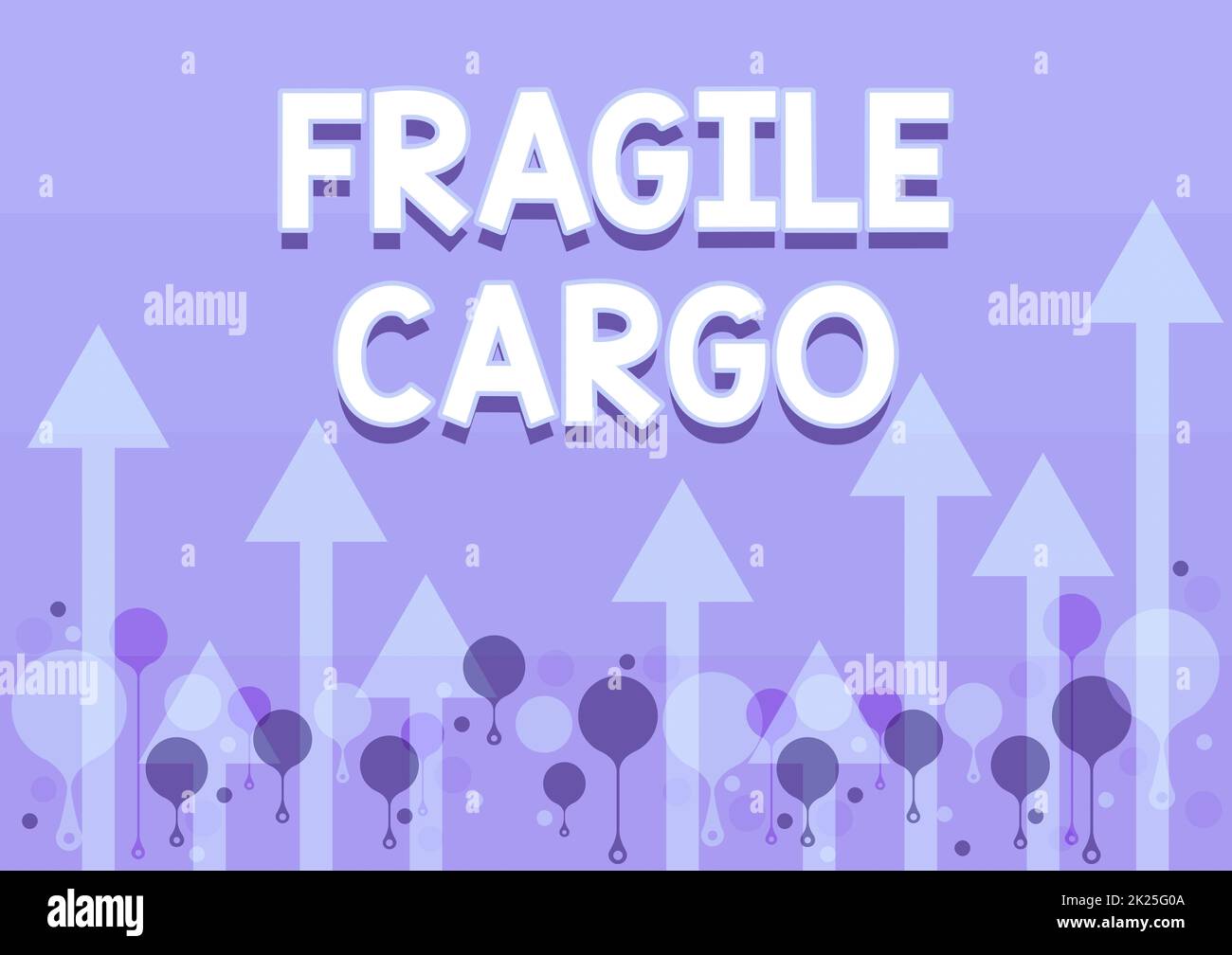 Begriffliche Beschriftung Fragile Cargo. Konzept bedeutet zerbrechlichen Griff mit Care Luftpolsterfolie Glas Gefahrgut Abbildung Eines langen Pfeils, der sanft in Richtung Himmel schwebt Stockfoto