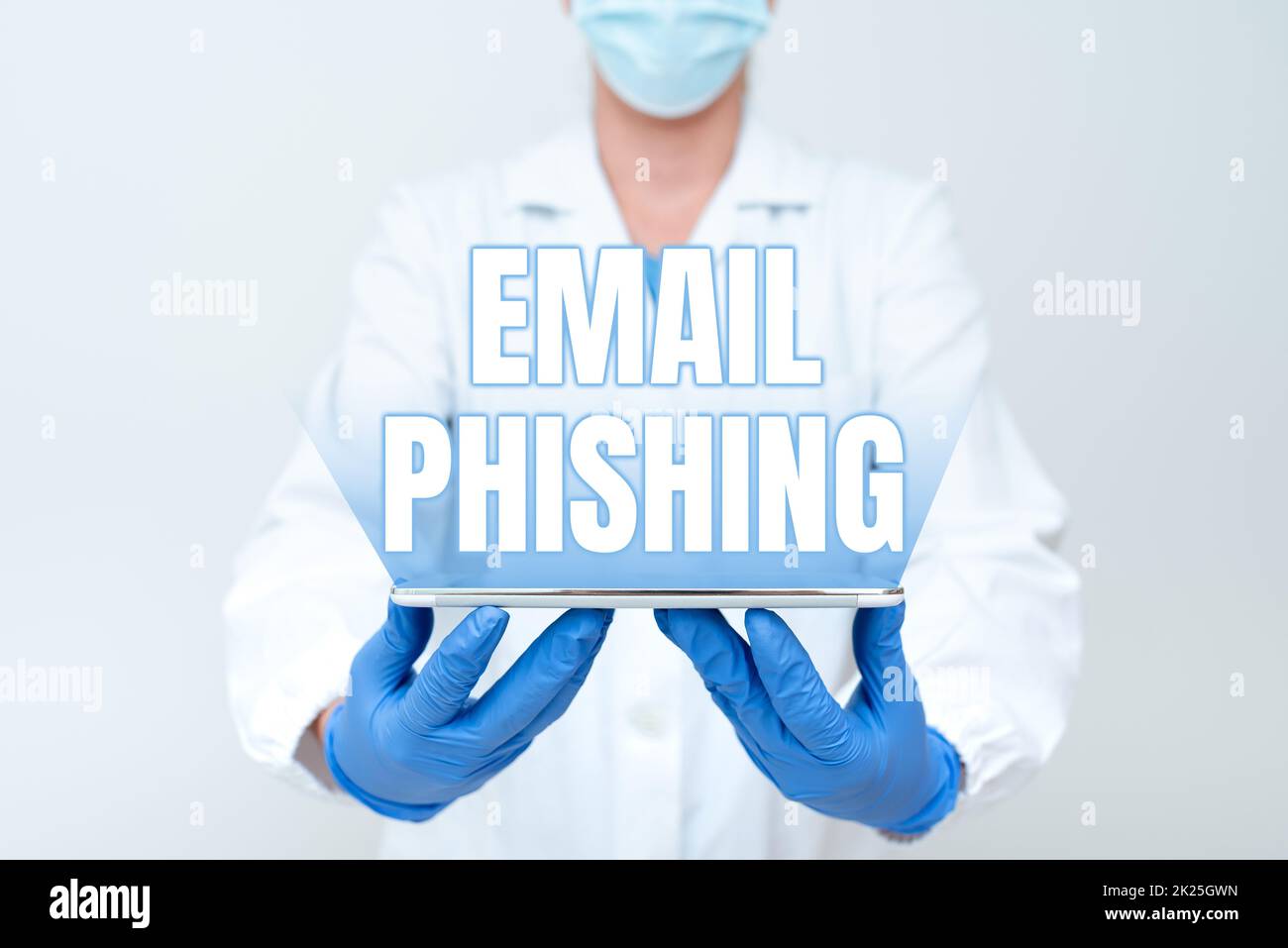 E-Mail-Phishing mit handschriftlichem Text. Business-Showcase-E-Mails, die Links zu Websites enthalten, die Malware verbreiten, die die Medizintechnik demonstriert und neue wissenschaftliche Erkenntnisse präsentiert Stockfoto