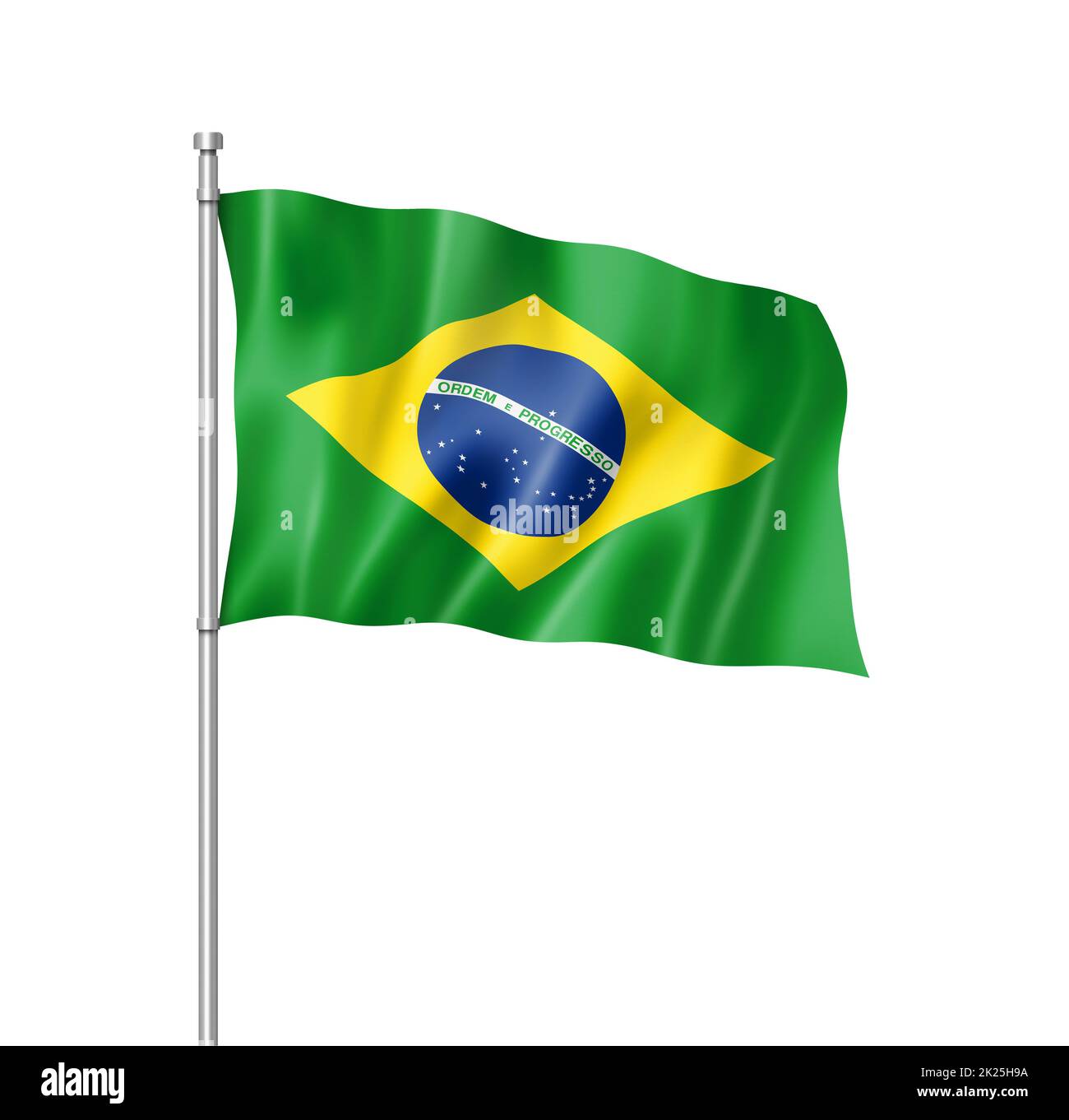 Brasilianische Flagge isoliert auf Weiß Stockfoto