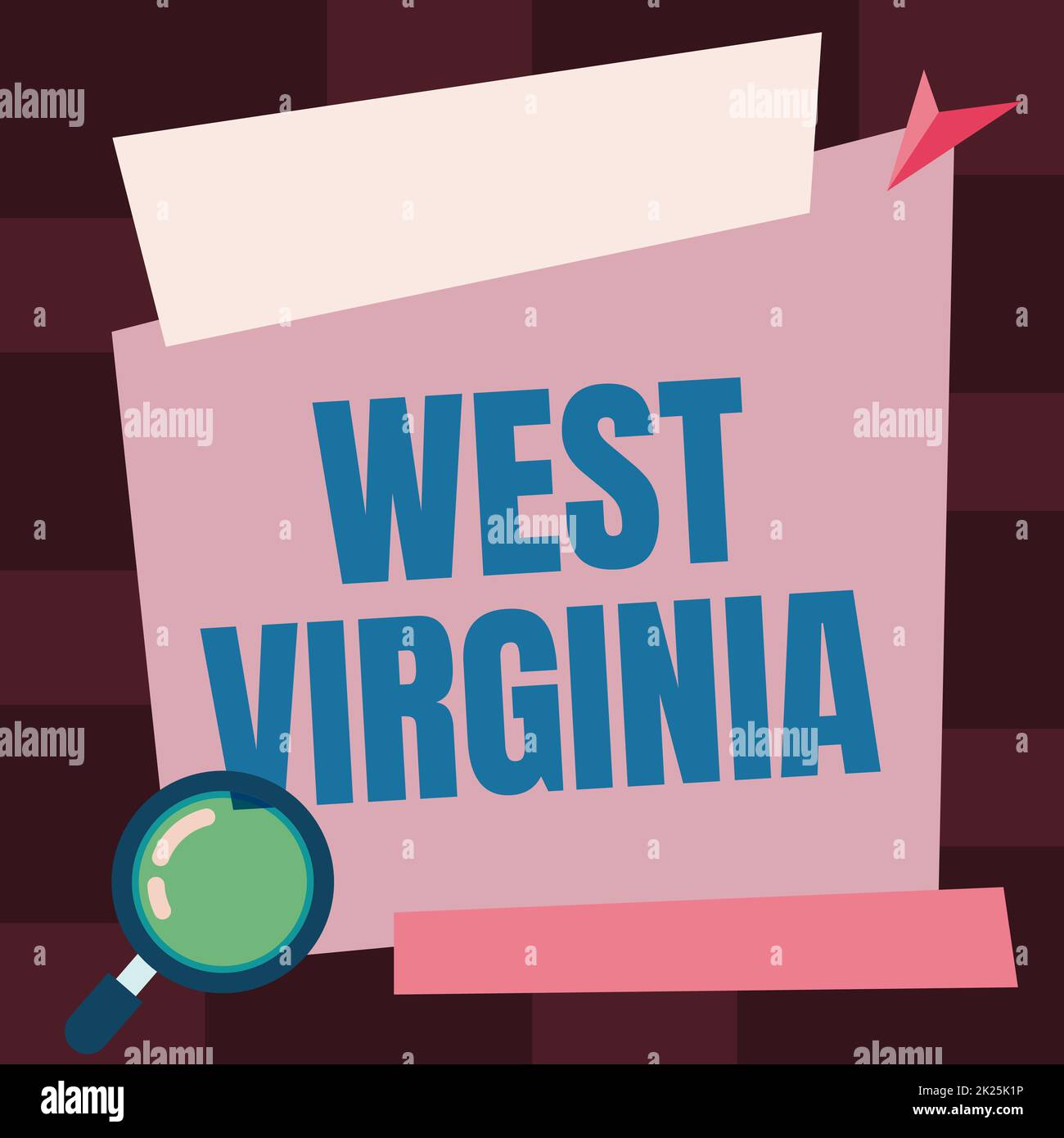 Handgeschriebenes Schild West Virginia. Konzept, das den US-amerikanischen Staatsreisetourismus ausmacht Historische Lupenzeichnung Suche nach Beweisen in leerer Reklametafel. Stockfoto