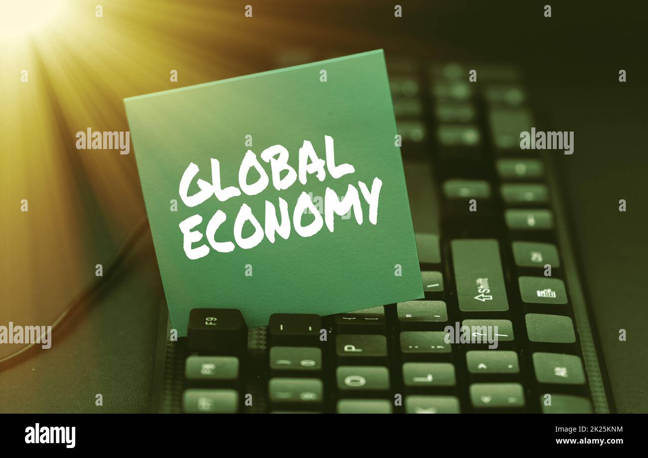 Konzeptionelle Darstellung der globalen Wirtschaft. Unternehmensübersicht System der Industrie und des Handels rund um die Welt Kapitalismus Tippen hilfreiche Blog Tutorial und Leitfäden, Recherche Strategien Online Stockfoto