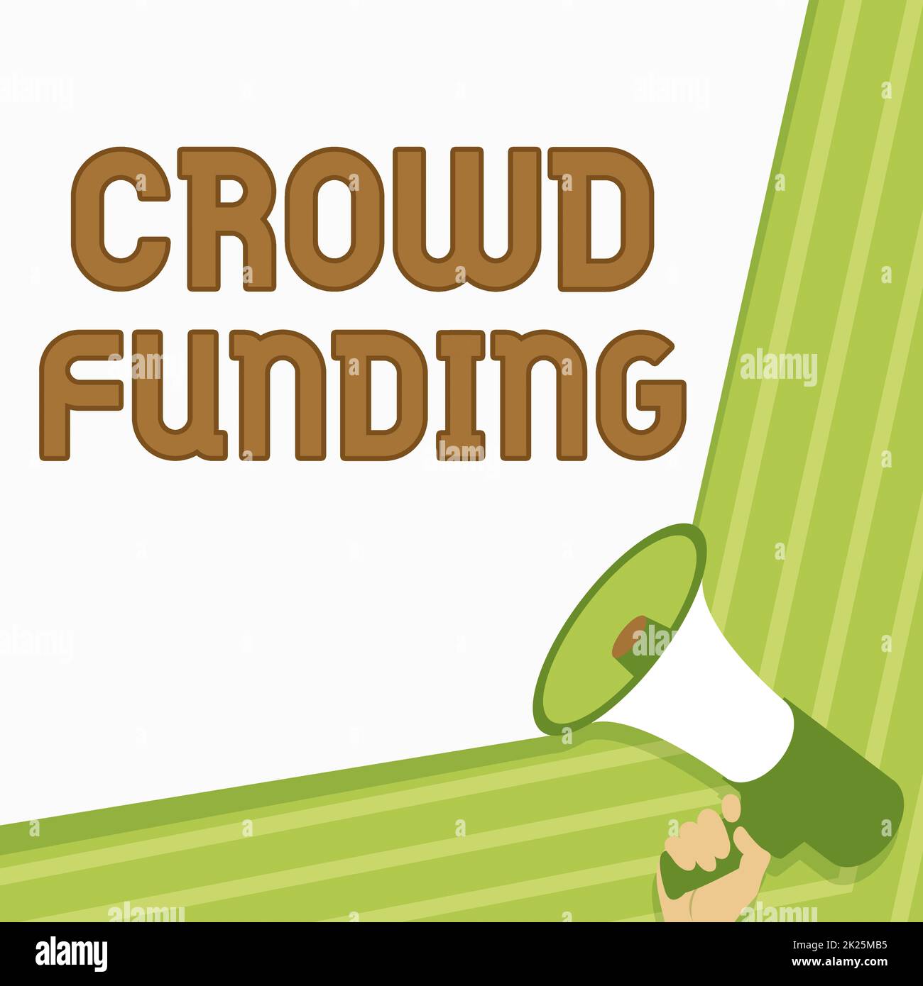 Konzeptionelle Präsentation Crowd Funding. Geschäftskonzept Fundraising Kickstarter Startup Pledge Plattform Spenden Illustration von Hand Holding Megaphone wundervolle Ankündigung. Stockfoto