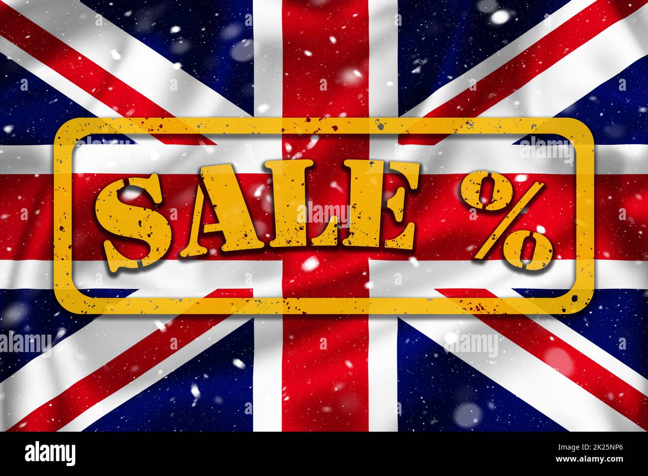 Illustration des Season Sale Banners auf der Union Jack Flagge, Shopping-Saison in Großbritannien Stockfoto