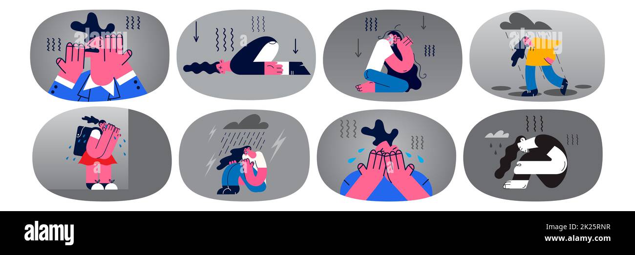 Sammlung depressiver Frauen mit psychischem Zusammenbruch Stockfoto