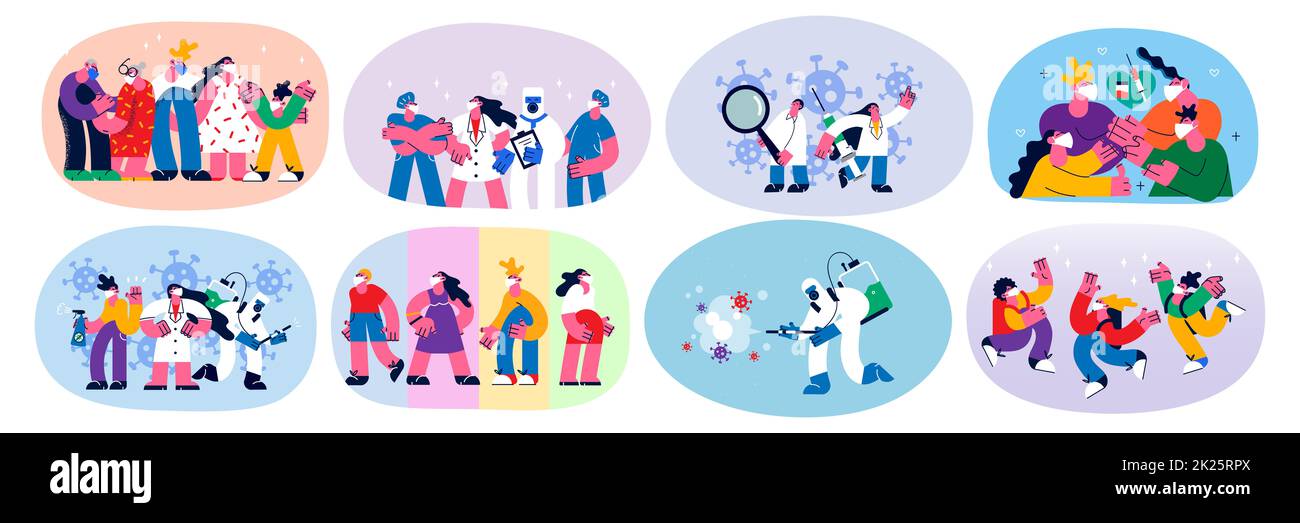 Eine Gruppe von Menschen in Gesichtsmasken schützen vor Covid-19 Stockfoto