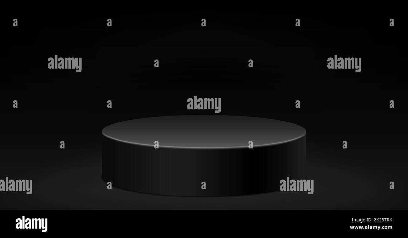Dunkelschwarzer Hintergrund für Standfuß mit Panoramablick und leuchtendem Vektor Stockfoto