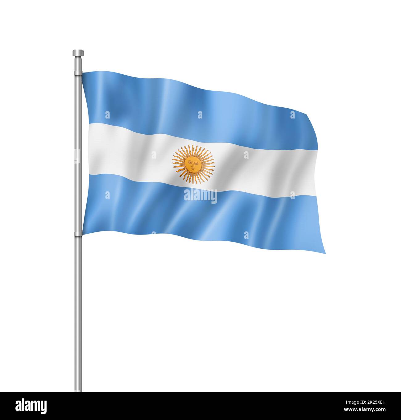 Argentinische Flagge isoliert auf Weiß Stockfoto
