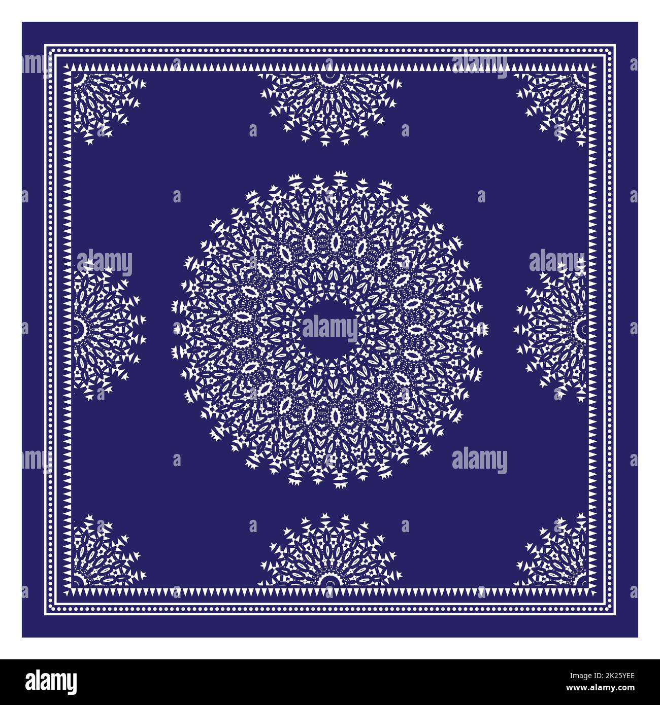 Blauer Bandana-Schal, Stoffdruck Mit Tischdecke, Schal Mit Seidenhalsausschnitt, Design Mit Kerchin, Ornament-Paisley, Quadratisches Muster Stockfoto