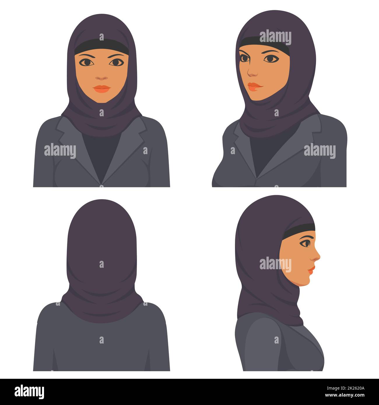 arabian muslim Face Portrait, Vorderseite, Profil, Seitenansicht Stockfoto