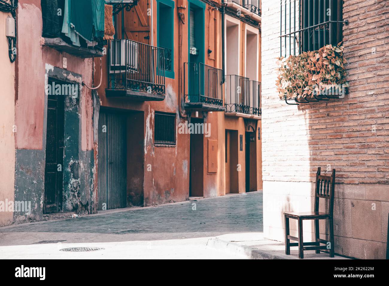 Straße im historischen Zentrum von Huesca, Spanien Stockfoto