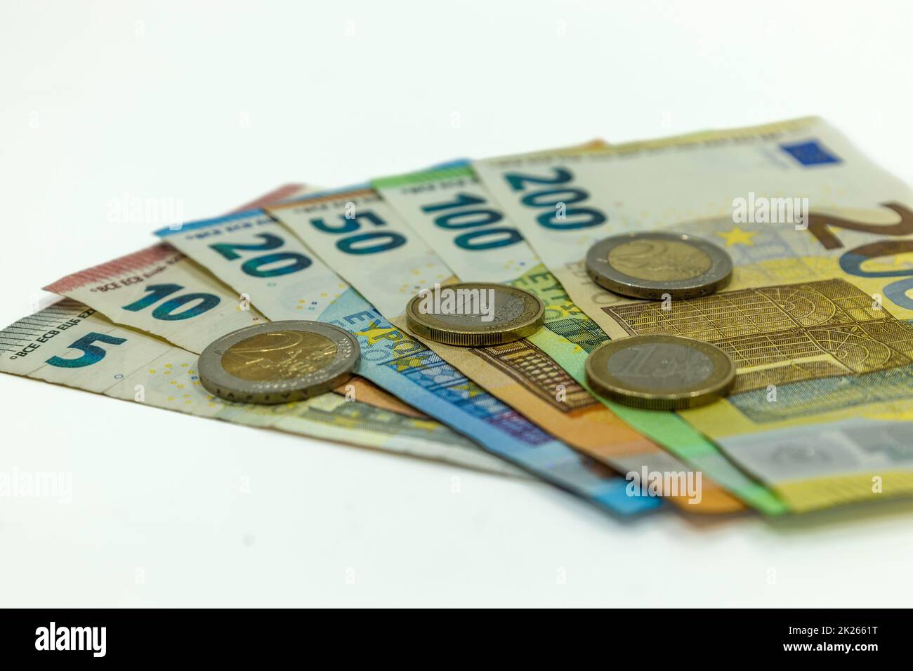 Euro-Geldscheine und -Münzen. Währung Der Europäischen Union Stockfoto