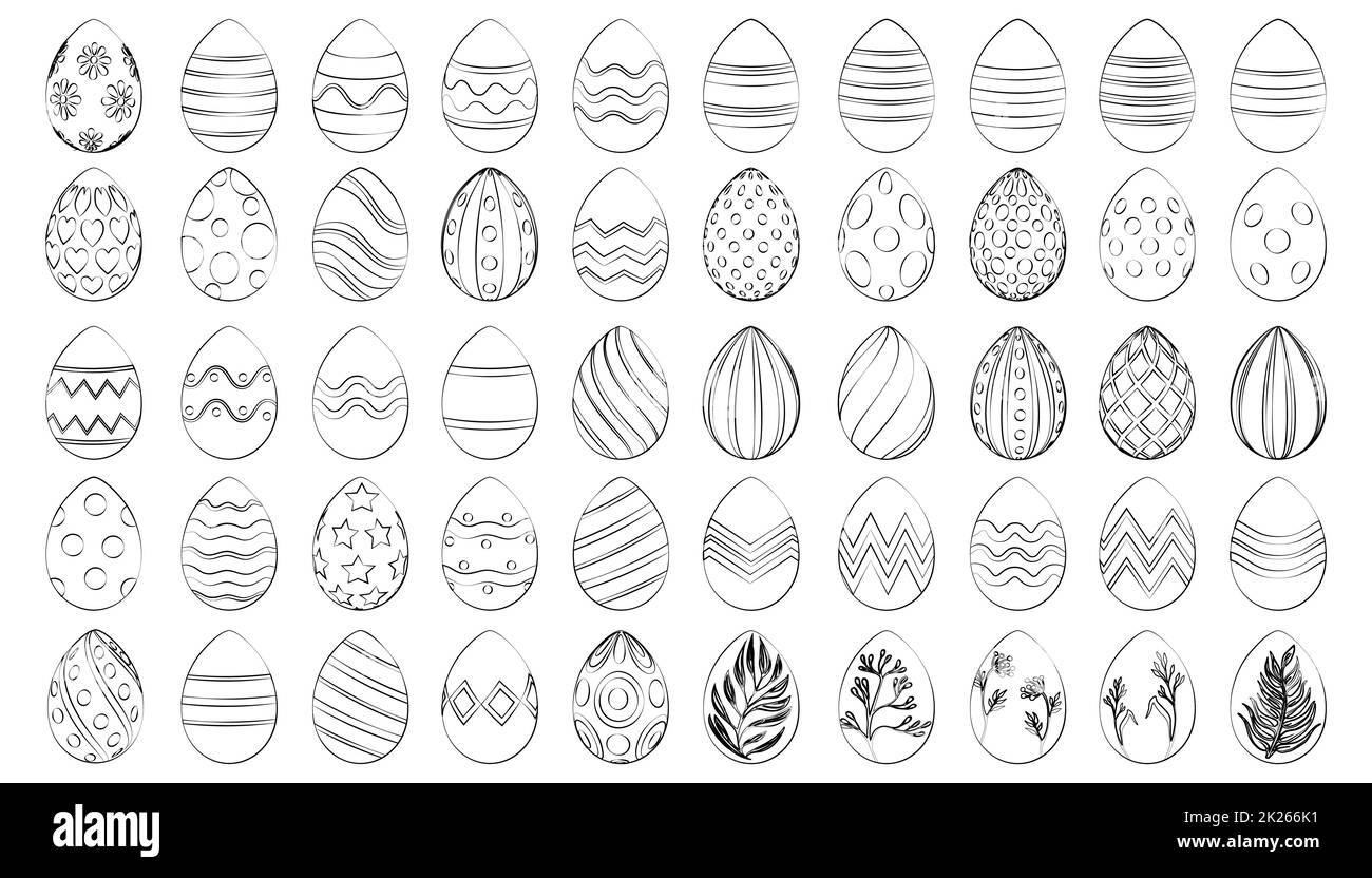 Set mit 50 verschiedenen Ostereiern dünne Linien - Vektor Stockfoto