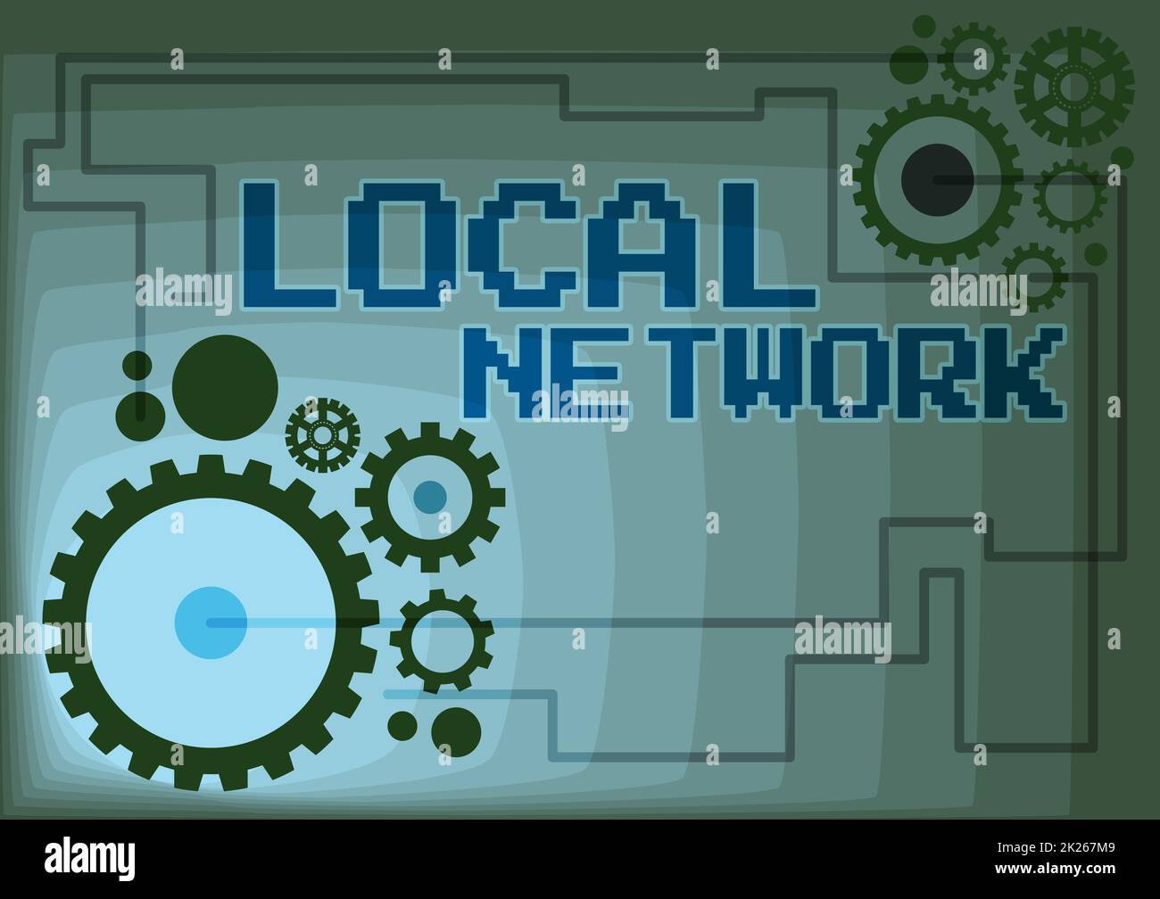 Inspiration mit dem Schild „Local Network“. Business Showcase Intranet LAN Radio Waves DSL Boradband Switch Connection Illustration der miteinander verbundenen mechanischen Zahnräder bei der Durchführung von Arbeiten Stockfoto