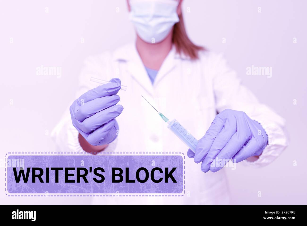 Inspiration für den Schriftsteller S Block. Business Showcase Bedingung der Unfähigkeit, sich zu denken, was zu schreiben Vorbereitung Medical Vaccine präsentieren New Medicine Formulierung Stockfoto