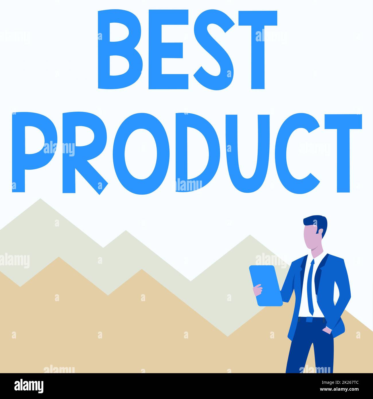 Konzeptionelle Beschriftung Bestes Produkt. Geschäftsansatz ein gewisses gut, das von seiner Vielfalt sehr geschätzt wird Mann in Uniform eine Hand in Pocket Standing Holding Computer Tablet. Stockfoto