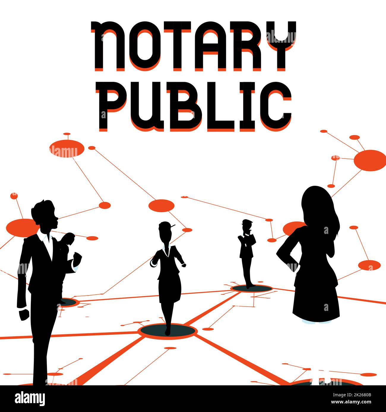 Textüberschrift für Notar Public. Konzept bedeutet Legalität Dokumentation Autorisierung Zertifizierungsvertrag mehrere Teammitglieder stehen auf dem Boden mit getrenntem Denken und Verbundenheit. Stockfoto