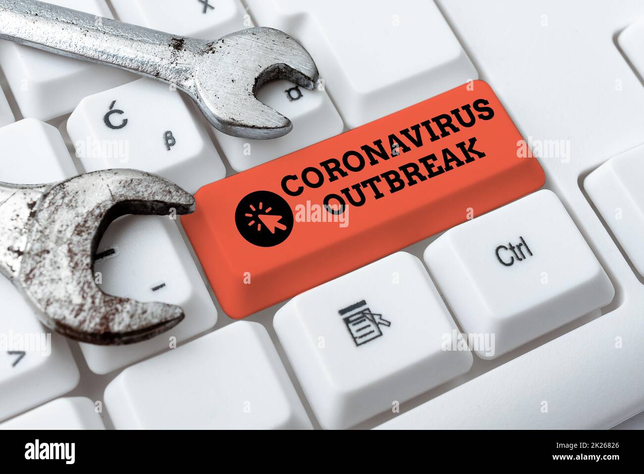 Schreiben Anzeigetext Coronavirus Ausbruch. Geschäftsübersicht Infektionskrankheit durch neu entdeckte COVID19 Verbindung mit Online-Freunden, Bekanntschaft im Internet Stockfoto