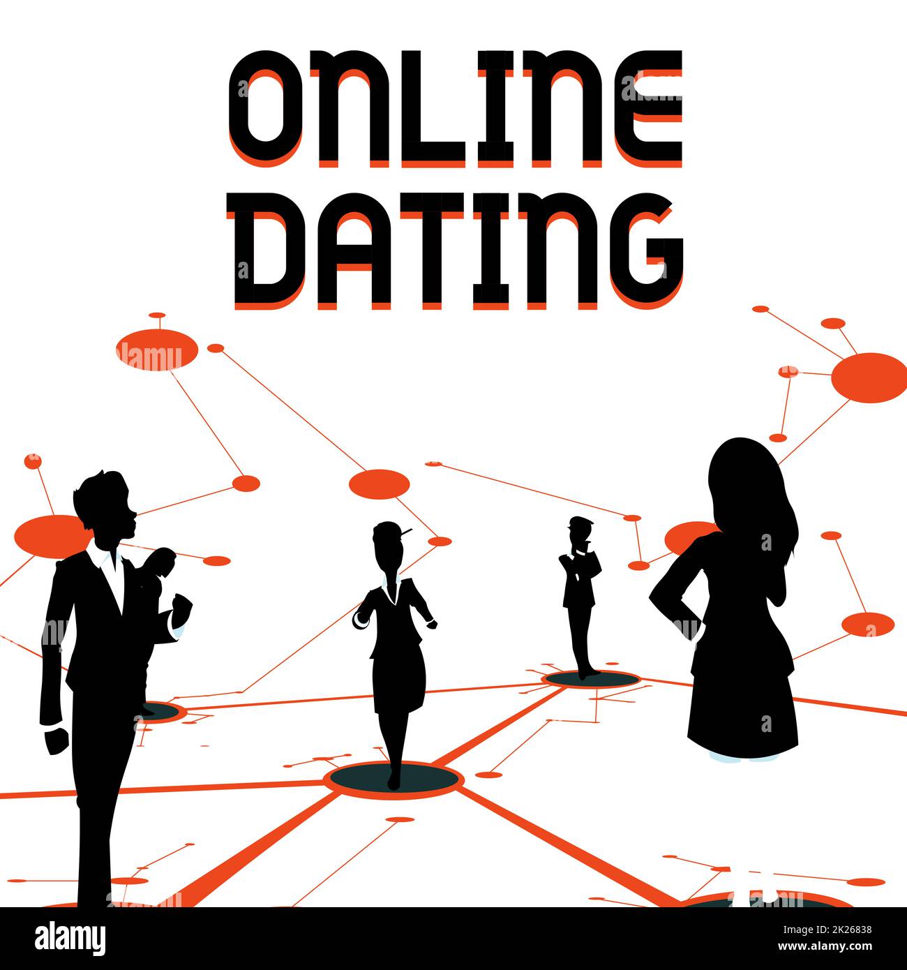 Konzeptionelle Beschriftung Online-Dating. Geschäftsübersicht Suche nach übereinstimmenden Beziehungen eDating Video-Chats mehrere Teammitglieder stehen auf der Etage und denken an vernetzte Leitungen. Stockfoto