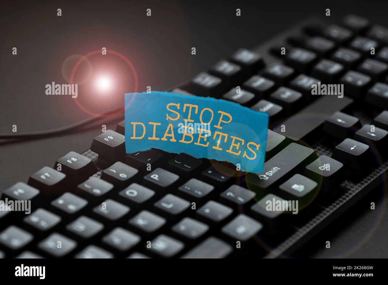 Textüberschrift mit „Stop Diabetes“. Word for Blood Sugar Level is higher than normal Inject Insulin Word Processing Program Ideas, Logging Programming Updates Konzept Stockfoto