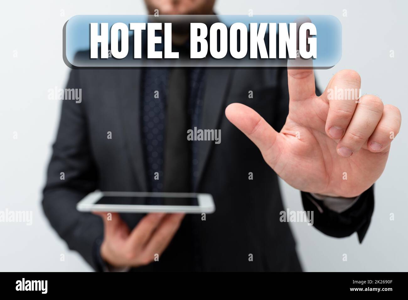 Hinweisschild mit Hotelbuchung. Geschäftsübersicht Online-Reservierungen Presidential Suite De Luxe Hospitality präsentiert neue Technologieideen über technologische Verbesserungen Stockfoto
