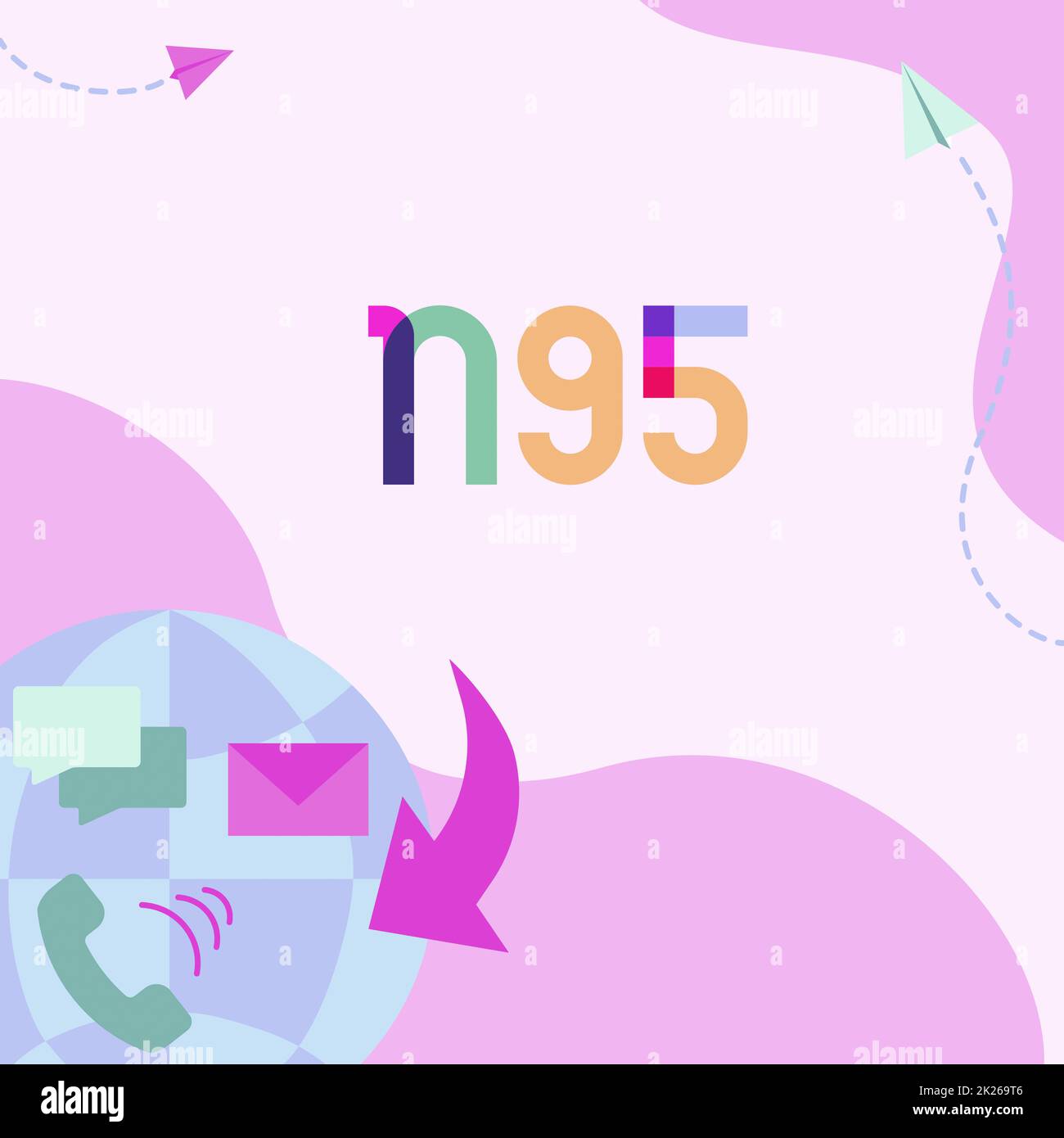 Textschild mit N95. Wort für persönliche Schutzausrüstung, die zum Schutz des Trägers verwendet werden Internet Network Drawing with Colorful Messaging S. Stockfoto