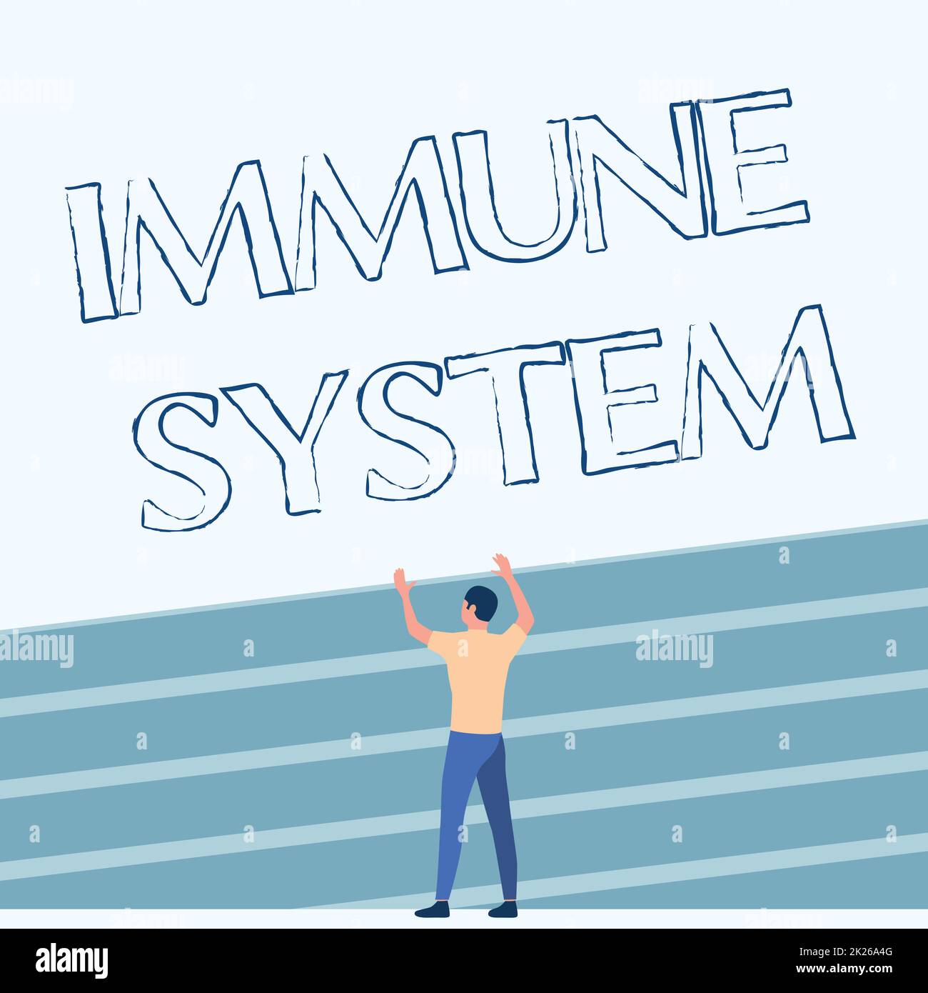 Textzeichen zeigt Immunsystem. Geschäftsansatz ein komplexes Netzwerk schützt gemeinsam vor Keimen Athletic man Standing on Track Field Heating both Hand Showing Celebration. Stockfoto