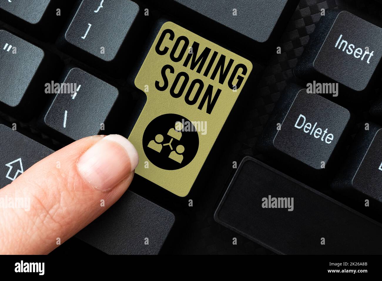 Handschrifttext demnächst verfügbar. Business Showcase ein Ereignis, das in der Zukunft stattfinden wird oder demnächst stattfinden wird. Browsing Online Transaction History, Creating Organized File System (Online-Transaktionshistorie durchsuchen, organisiertes Dateisystem erstellen) Stockfoto