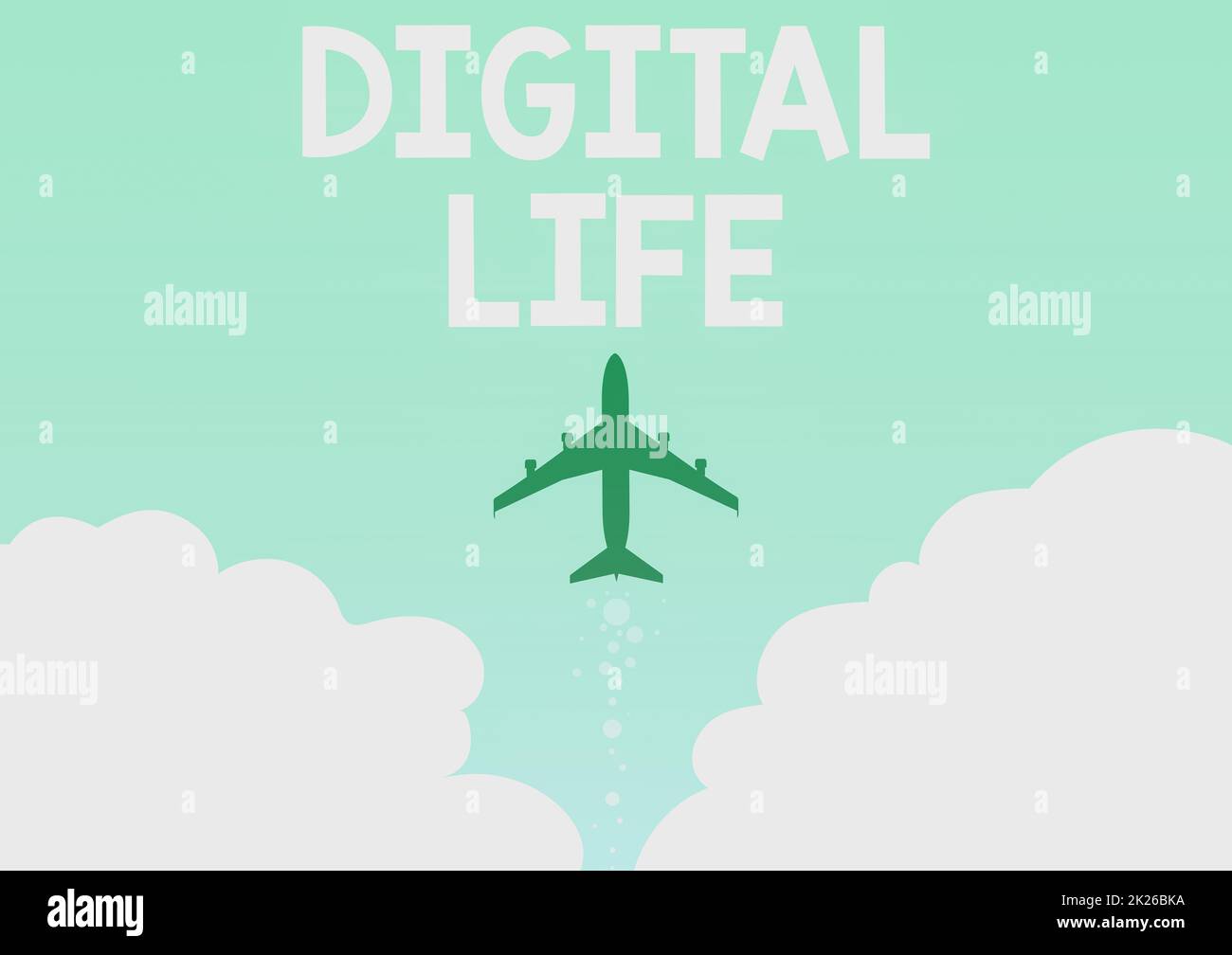 Textunterschrift für das digitale Leben. Konzept bedeutet Leben in einer Welt, die durch Internet Multimedia verbunden ist Illustration von Airplane Launch Fast Straight Up to the Skies. Stockfoto
