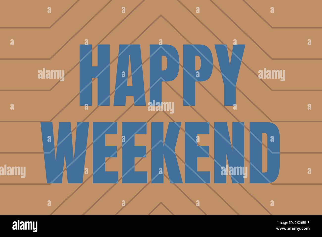 Schreiben mit Text Happy Weekend. Ein Wort für fröhliche Erholung am Tag ohne Büroarbeit Urlaub Linie illustrierte Hintergründe mit verschiedenen Formen und Farben. Stockfoto