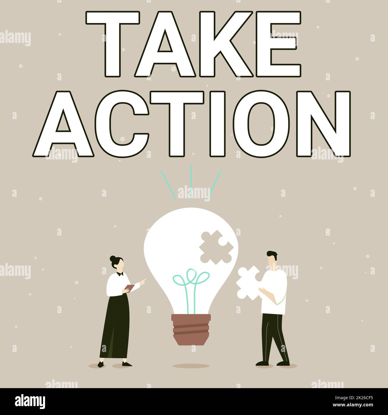 Konzeptionelle Darstellung Ergreifen Sie Maßnahmen. Konzeptionelle, fotopositive Handlung, eine Entscheidung zur Lösung des Problems zu treffen Illustration von Partnern, die neue wunderbare Ideen zur Verbesserung der Fähigkeiten zusammenstellen. Stockfoto