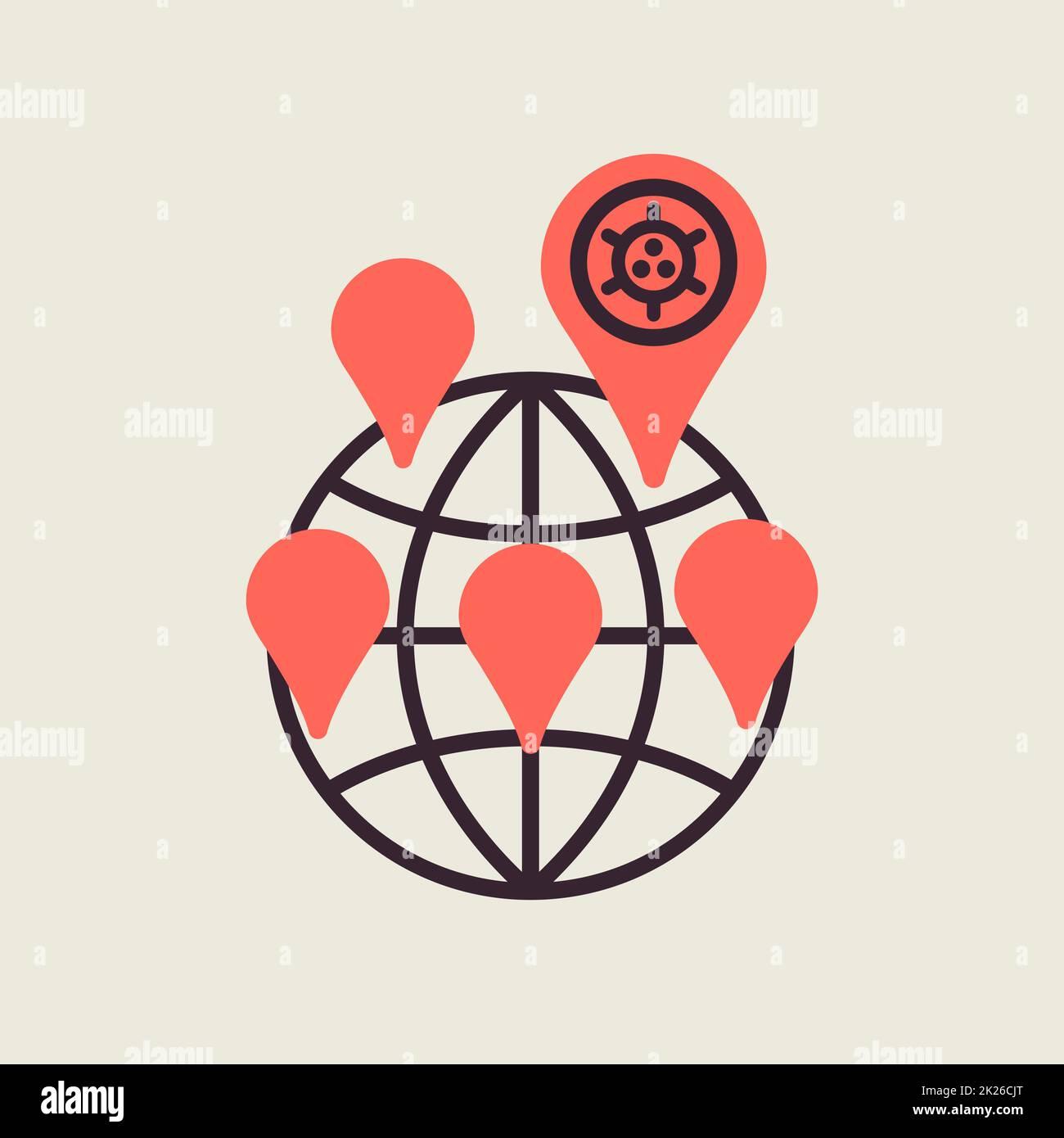 Planet Erde Globus mit Symbol des Coronavirus Stockfoto