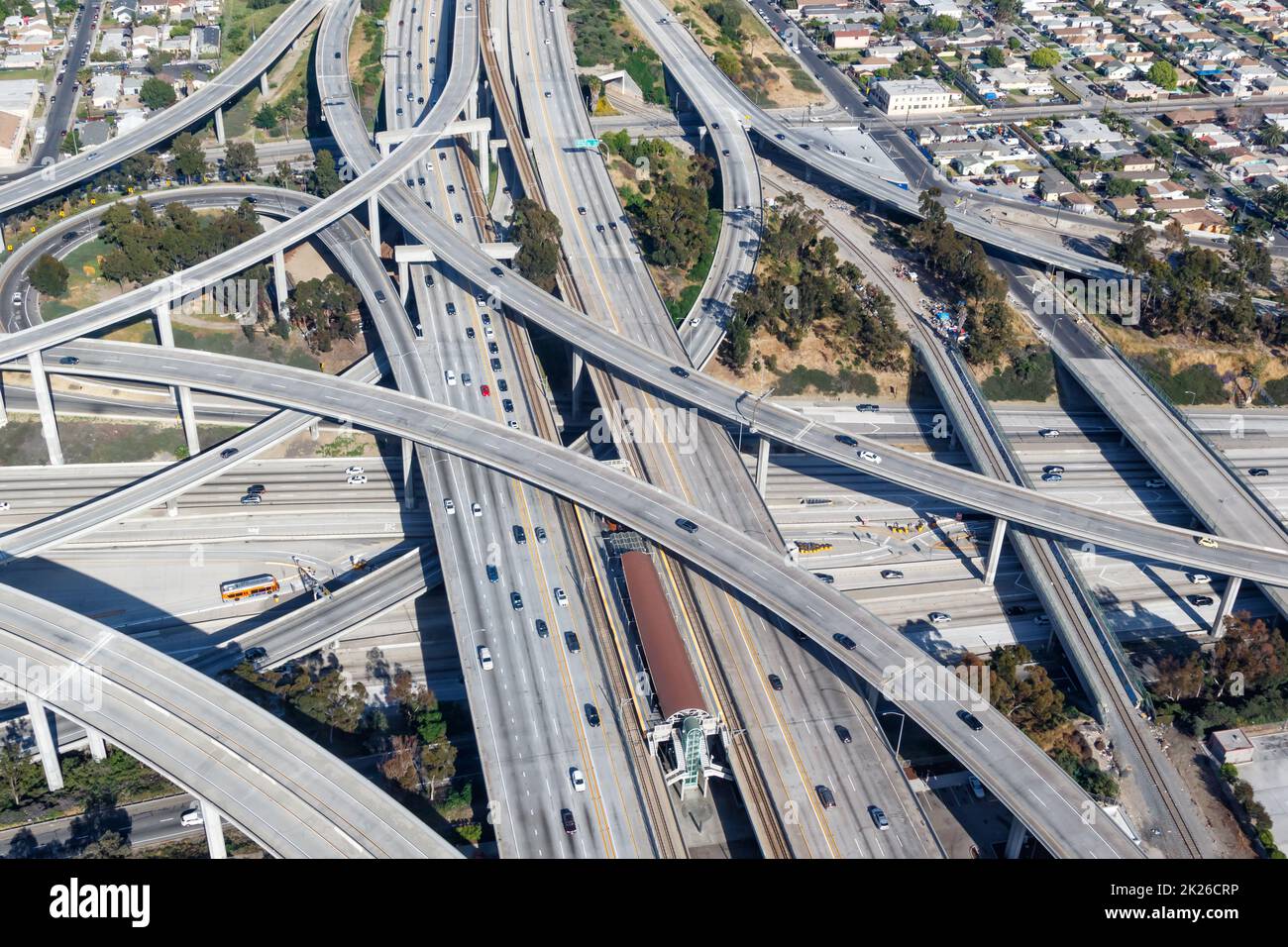 Century Harbor Freeway Kreuzung Highway Road Verkehr America City Luftaufnahme in Los Angeles Stockfoto