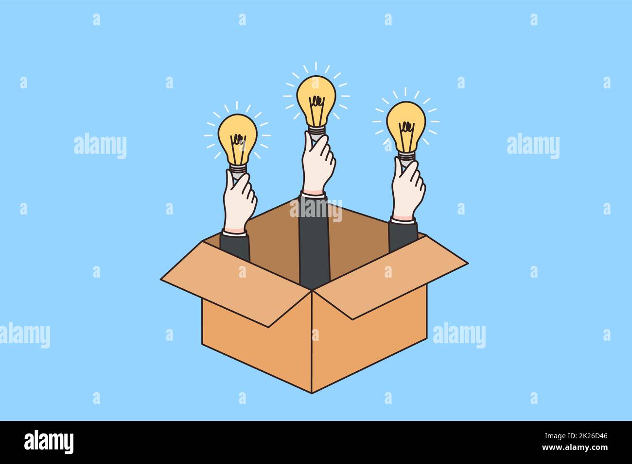 Leute geben Glühbirnen aus dem Karton Stockfoto