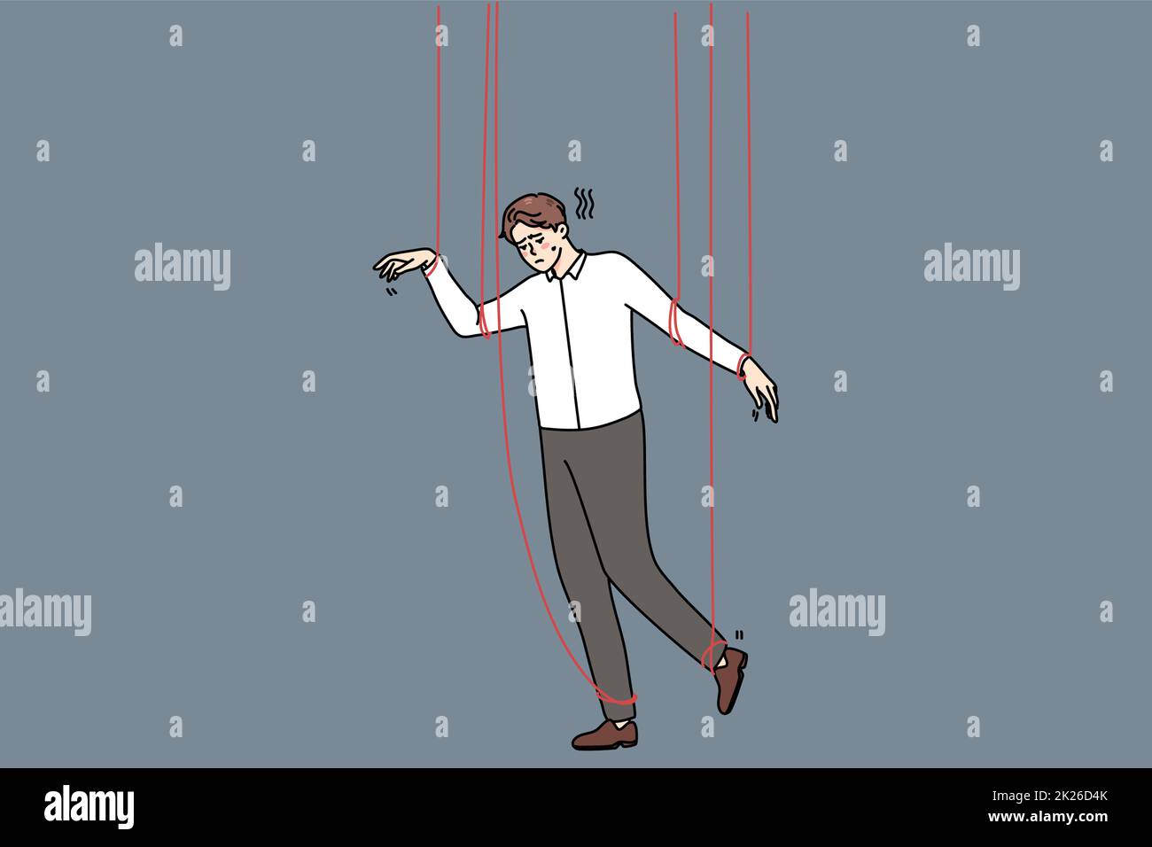 Männlicher Angestellter wie Marionette fühlt sich wie eine Marionette bei der Arbeit Stockfoto