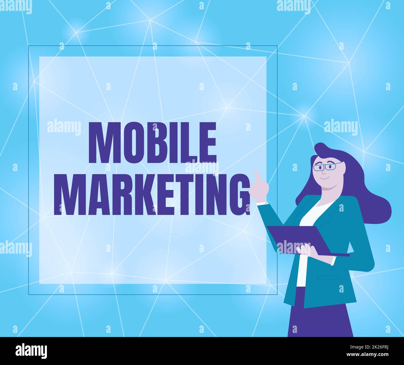 Handschriftliches Schild Mobile Marketing. Ein Wort, das in der Werbung für Produkte mit anpassbaren Geräten geschrieben wurde Illustration einer Geschäftsfrau, die ihr Notebook in der Hand hält und Ideen präsentiert. Stockfoto Handschriftliches Schild Mobile Marketing. Ein Wort, das in der Werbung für Produkte mit anpassbaren Geräten geschrieben wurde Illustration einer Geschäftsfrau, die ihr Notebook in der Hand hält und Ideen präsentiert. Stockfoto