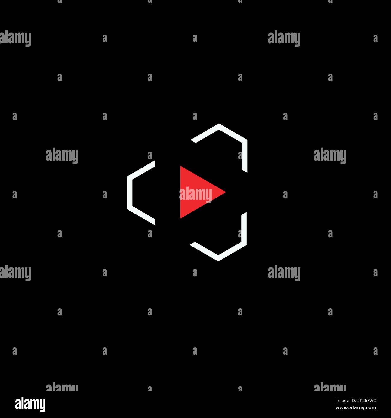 Wiedergabetaste für innovative Technologie-Schnittstelle. Start- und Startsymbol, hud und gui-Designelement. Vorlage für digitales Multimedia-Logo für Musik, Video, Audio-Player. Vektordarstellung. Stockfoto