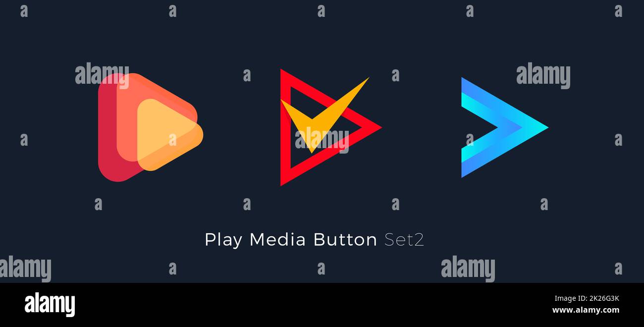 Wiedergabetaste für Medien-App. Logo des Multimedia-Players. Abstraktes Symbol für Pfeilrichtung nach rechts. Musik- und Filmstert-Schild, Audio- und Video-Editor-Logo. Vector Web Icon-Design Stockfoto