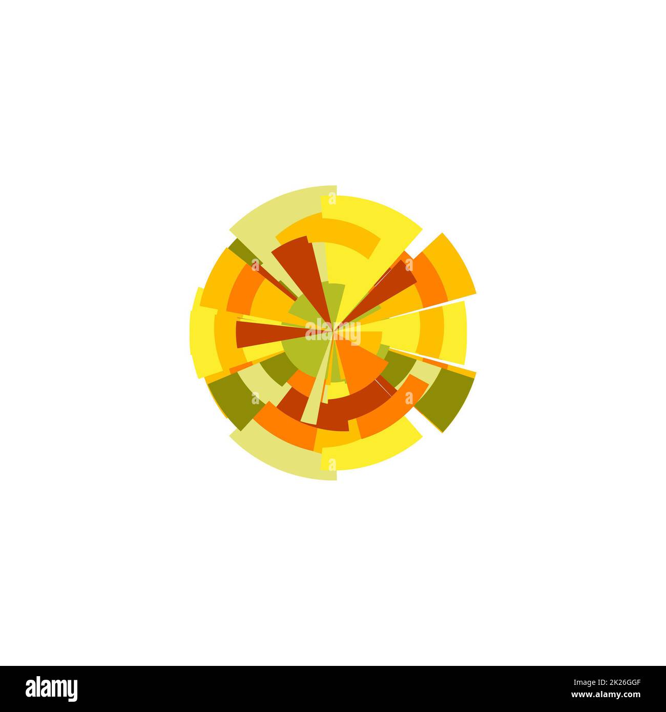 Abstract vector Logo. Bunte grafische Darstellung. Stilisierte Sonnenstrahlen. Isolierte futuristische Sonnenstrahlen. Runde Form. Stockfoto