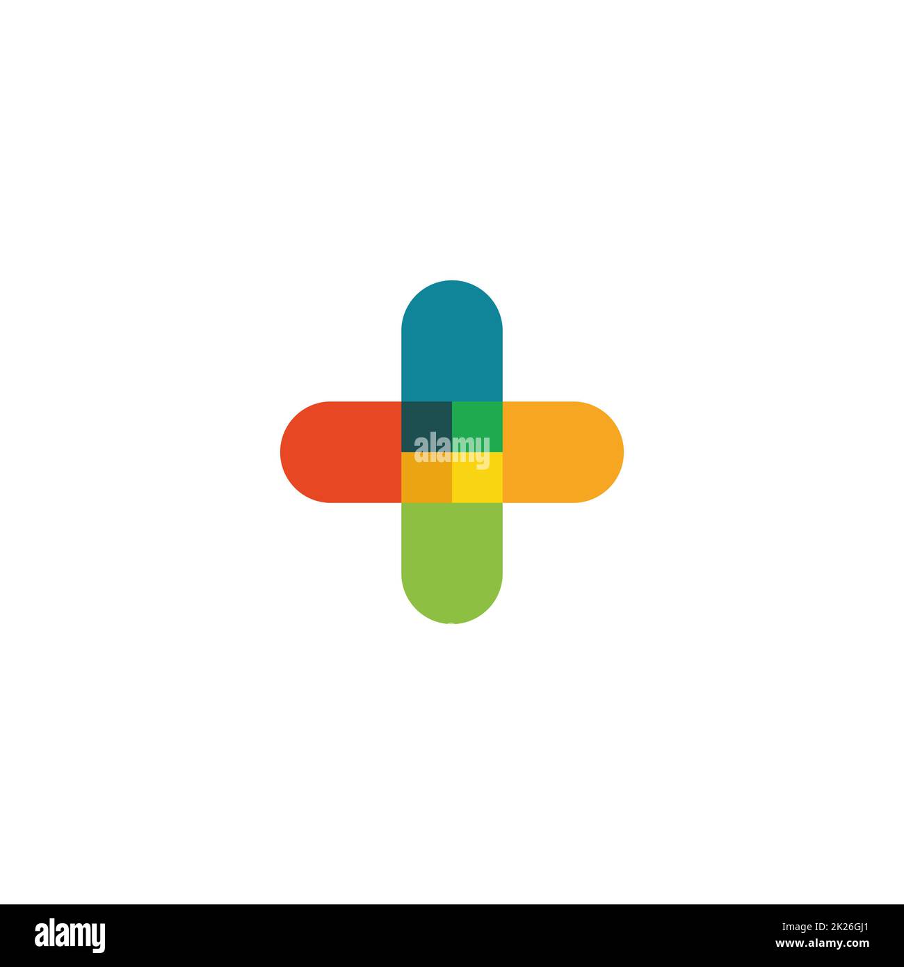 Kreuz bunte Icon, isolierte abstrakte plus Symbol, Apotheke, modernes Logo, geometrische Design prägen, fügen Sie abstrakte Zeichen, Vector Illustration auf weißem Hintergrund. Stockfoto