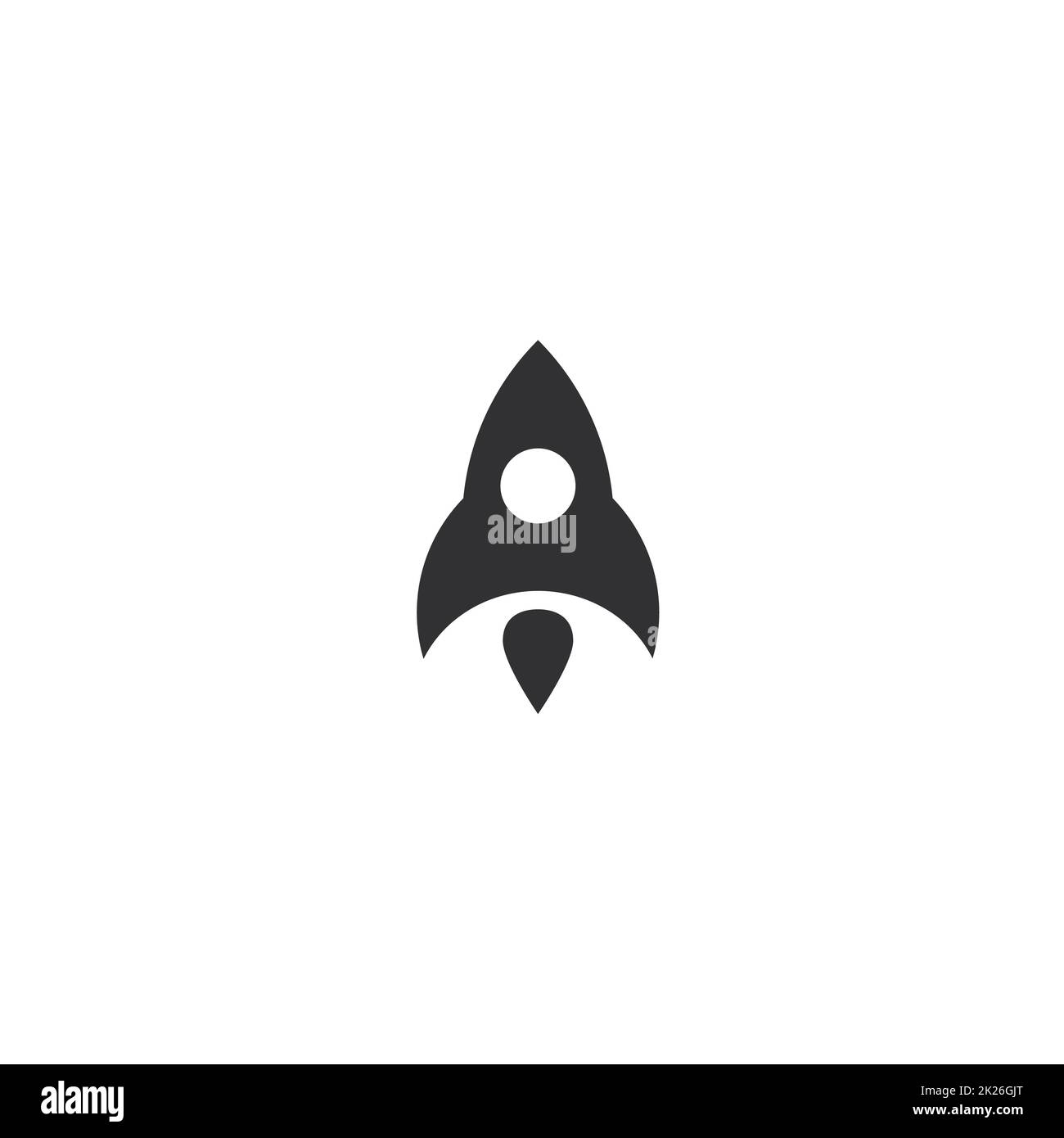 Symbol für hochfliegende Rakete. Schwarzes Schiff startet. Innovation Product Logo. Vektordarstellung der Strategie für Geschäftsziele auf weißem Hintergrund. Stockfoto