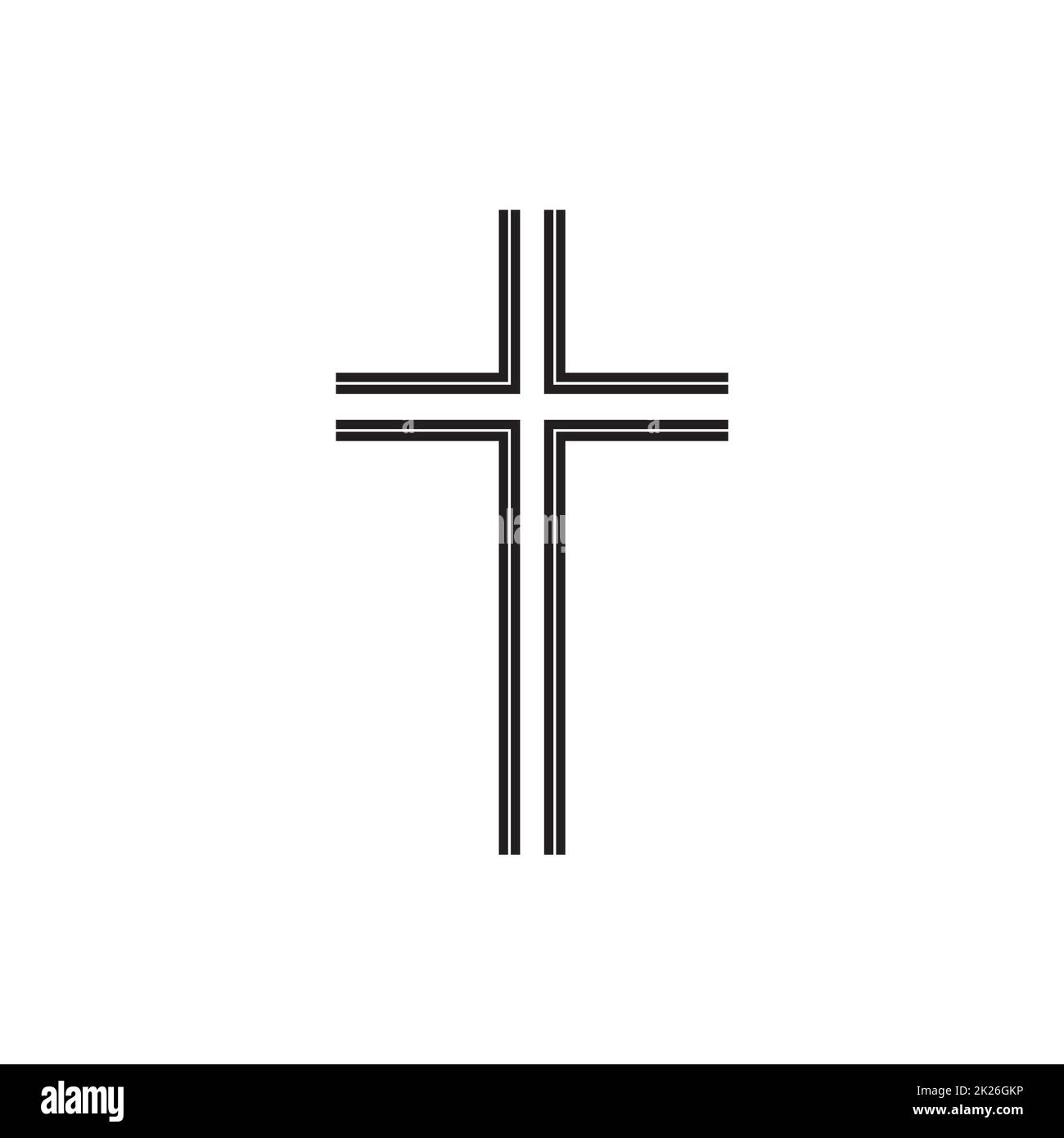 Christliche Symbol, schwarz dünne Linie Kreuz Symbol. Kirche logo Vorlage. Isolierte Vector Illustration. Stockfoto