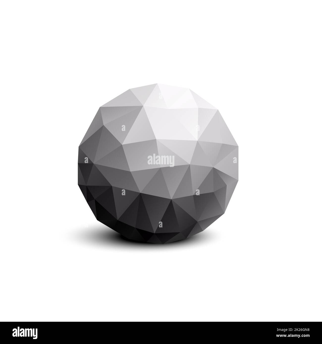 Isolierte Vektorrundung. Abstrakte Zusammensetzung, polygonale Konstruktion, Raumhintergrund, EPS 10-Vektordarstellung. Drahtmodellnetz unterbrochenes vieleckiges Element. Kugel. Stockfoto